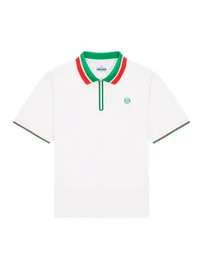 Flag Half-Zip Polo Shirt- Off White