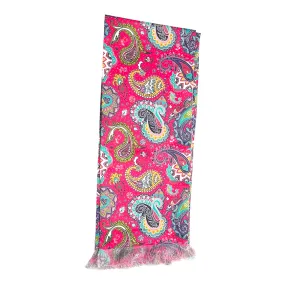 Fuchsia Pink Paisley Printed Scarf With Pocket Square