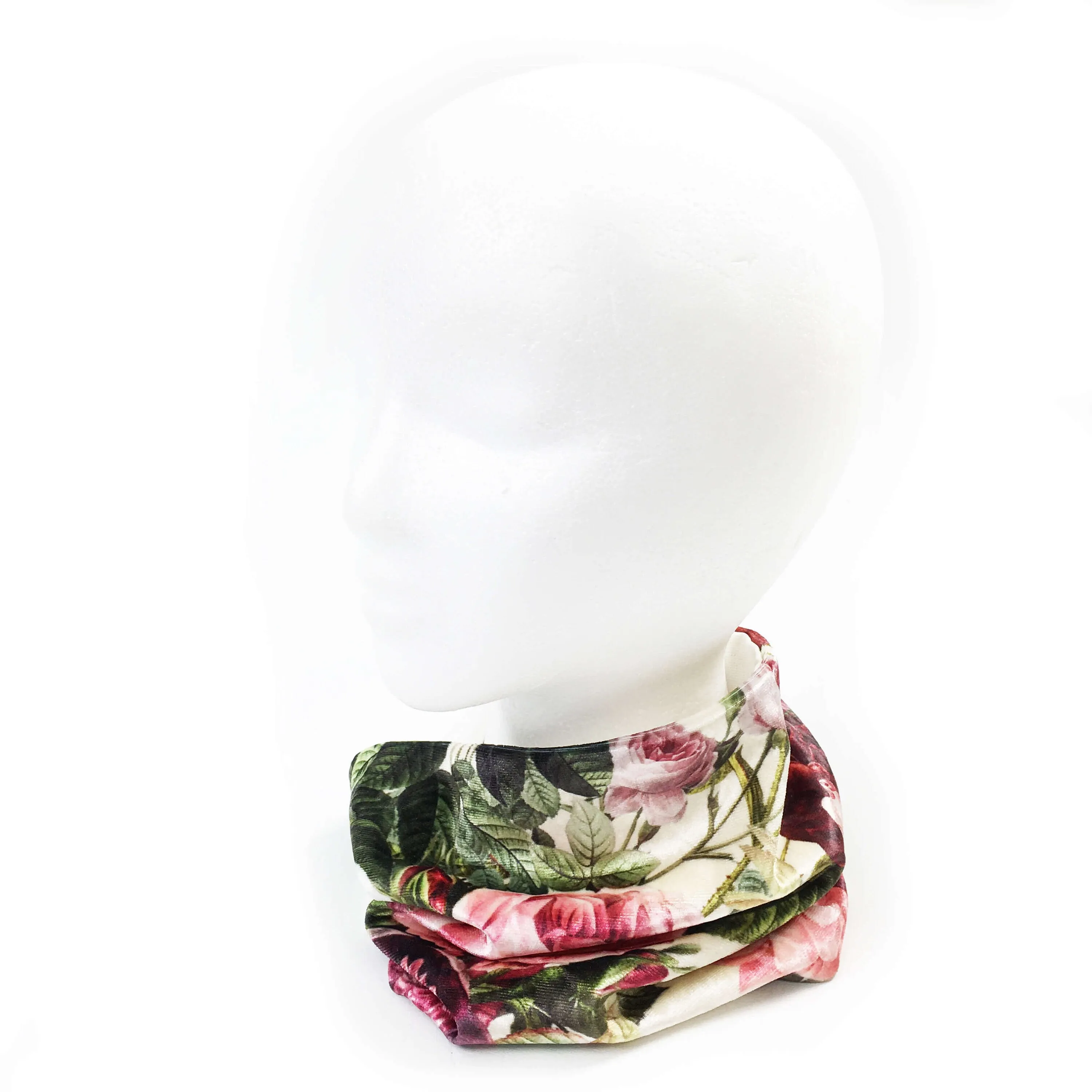 Garden Floral Versatile Scarf, Headband, HatBand, Neck Warmer, Washable, Ladies Scarf, Velour Scarf, Designer Gaiter,Velour/Silky Soft Knit
