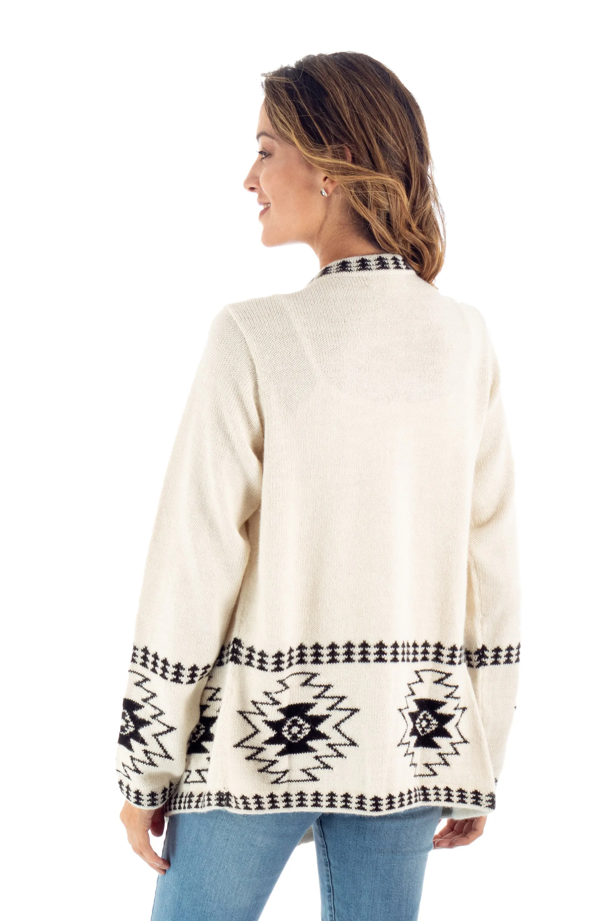 Geometric 100% Alpaca Cardigan Crafted in Peru - Dark Geometry | NOVICA