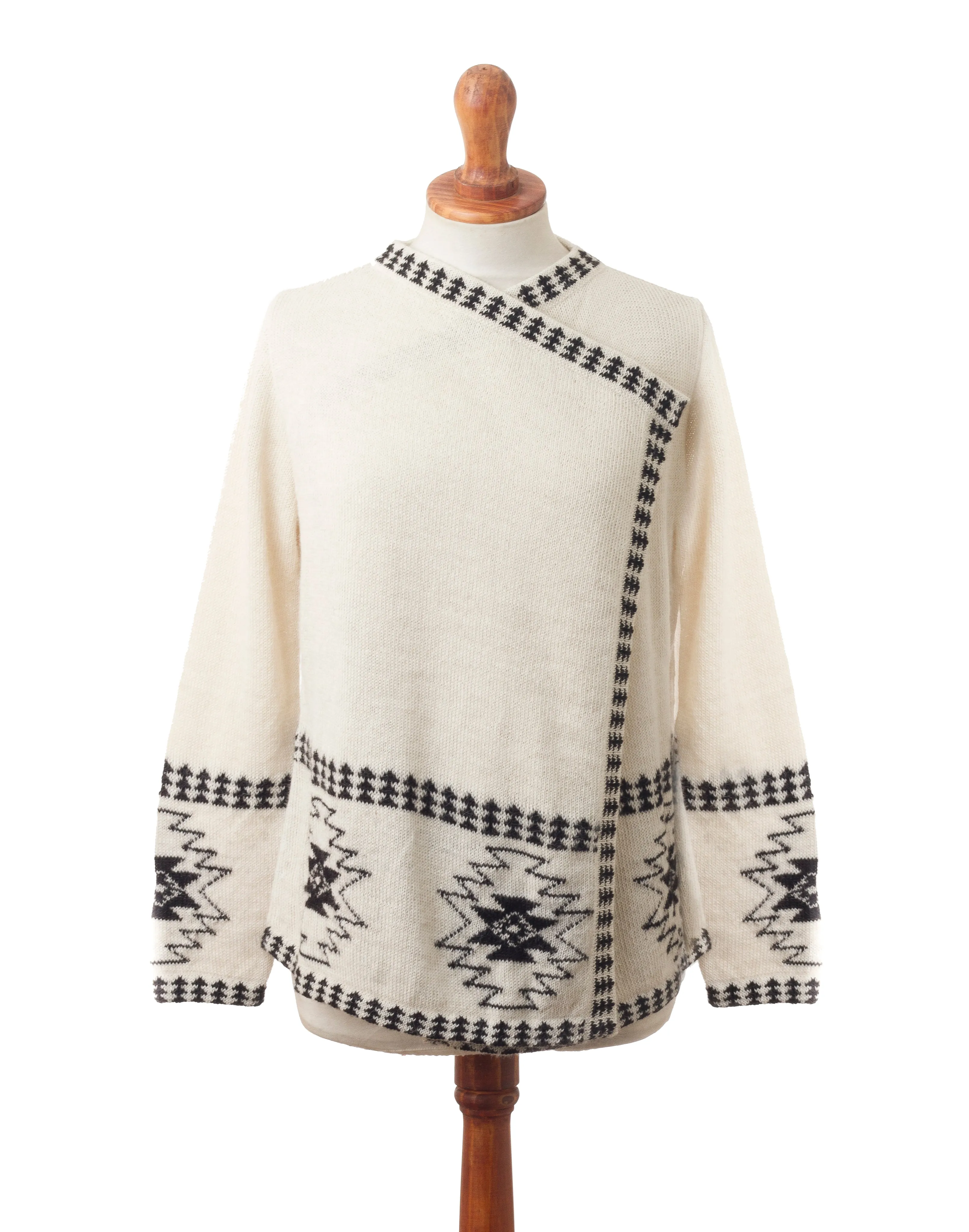Geometric 100% Alpaca Cardigan Crafted in Peru - Dark Geometry | NOVICA
