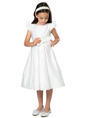 Girls White Flutter Sleeve Pleated Skirt Satin Junior Bridesmaid Dress 7-16