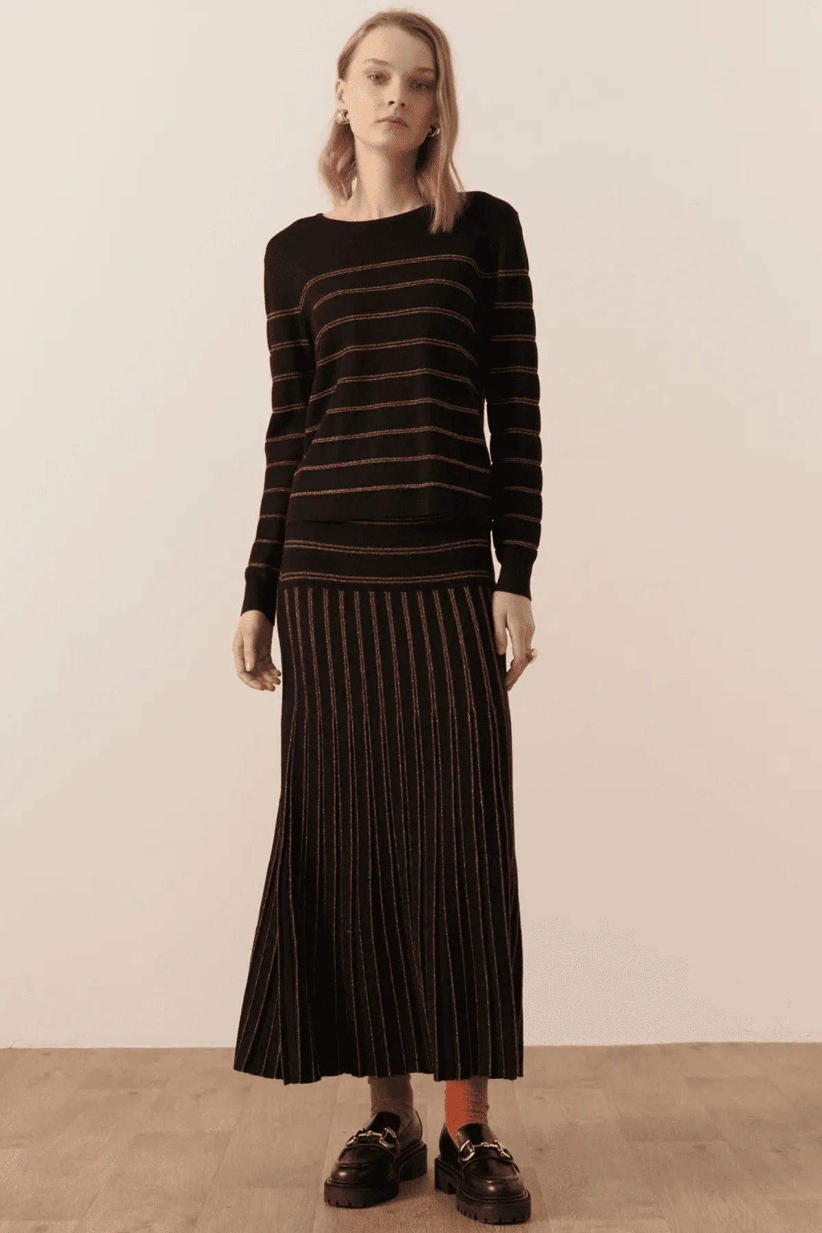 GIZELLE LUREX STRIPED KNIT BLACK/COPPER