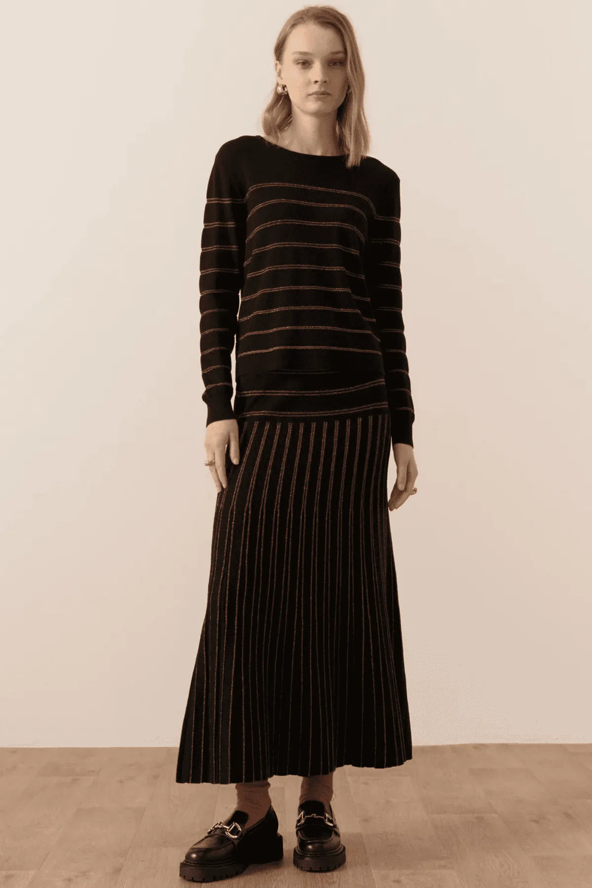 GIZELLE LUREX STRIPED KNIT BLACK/COPPER