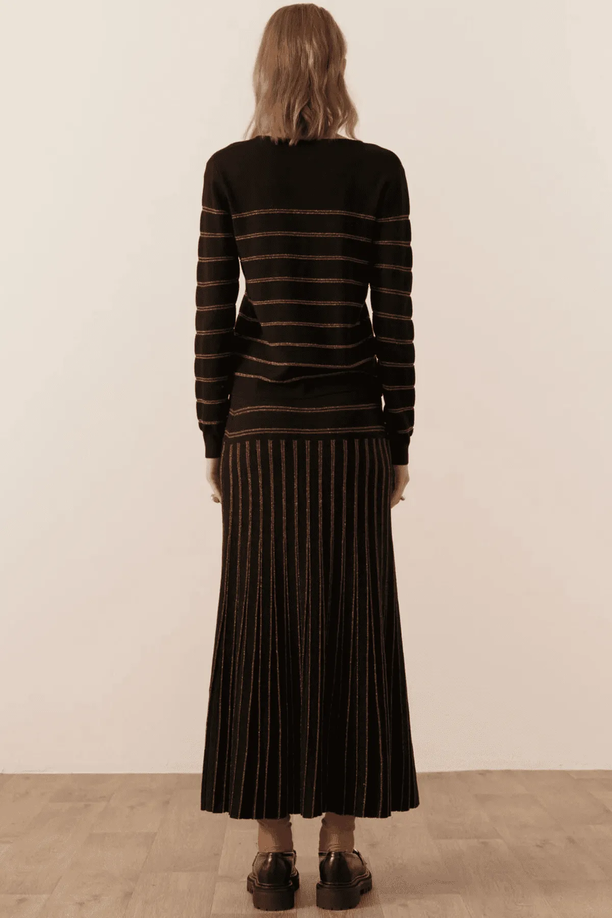 GIZELLE LUREX STRIPED KNIT BLACK/COPPER