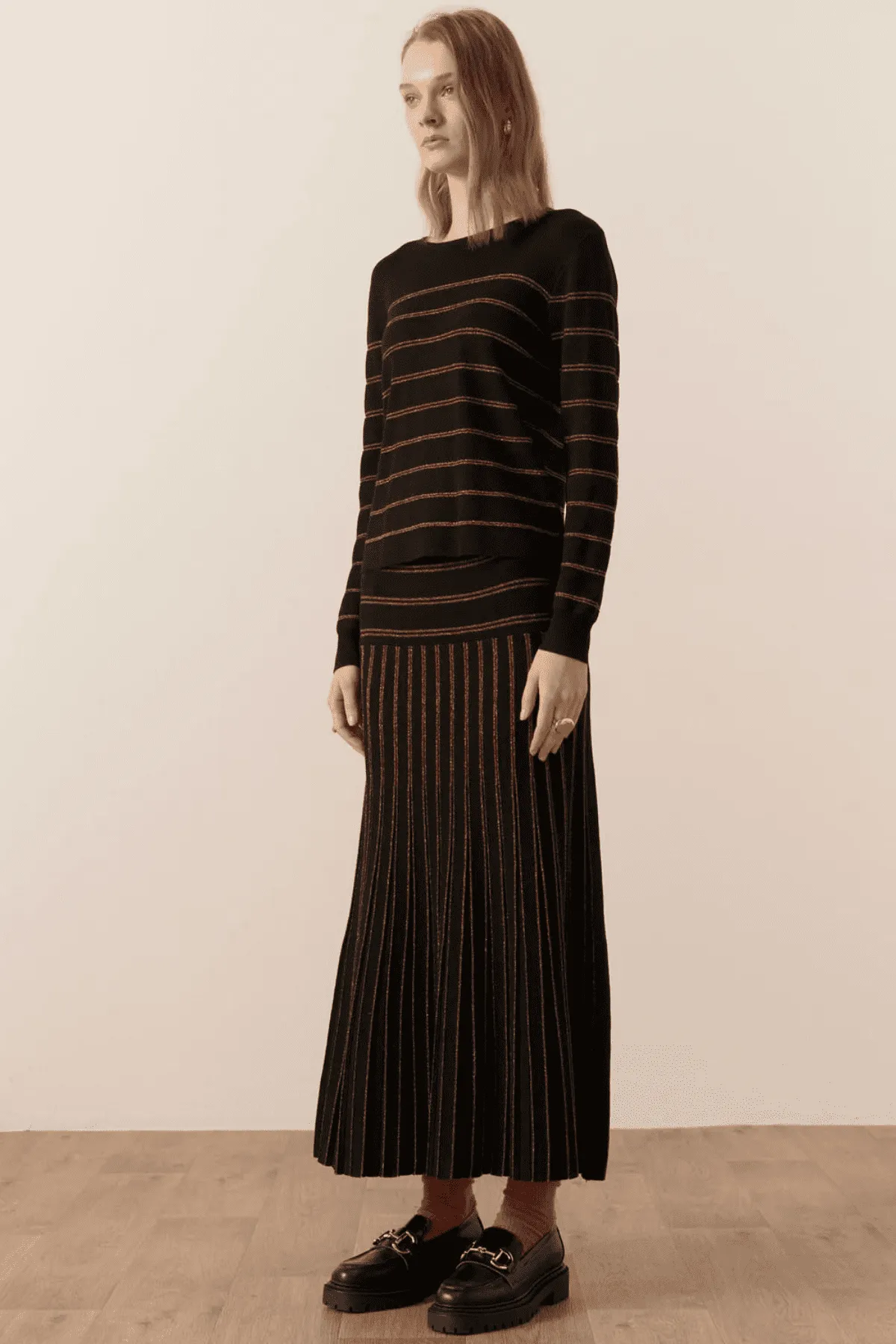 GIZELLE LUREX STRIPED KNIT BLACK/COPPER