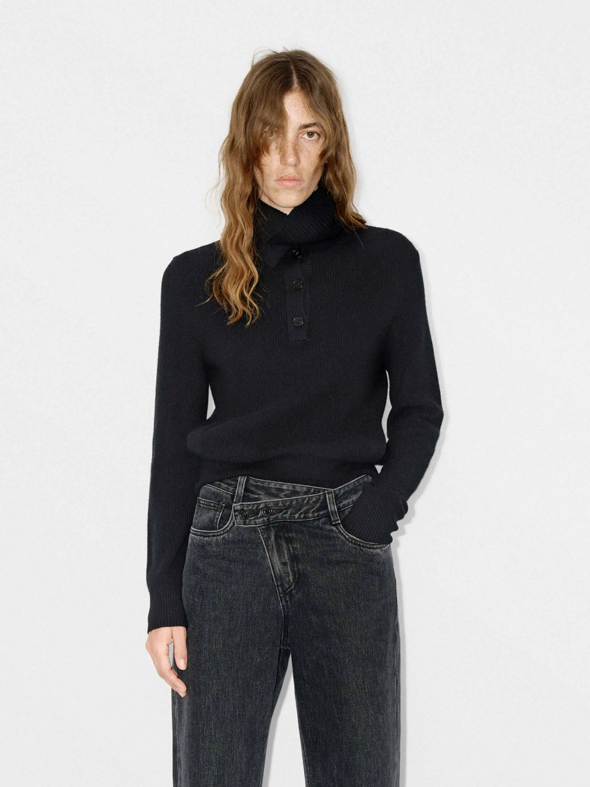 Half Button Wool Knit Top