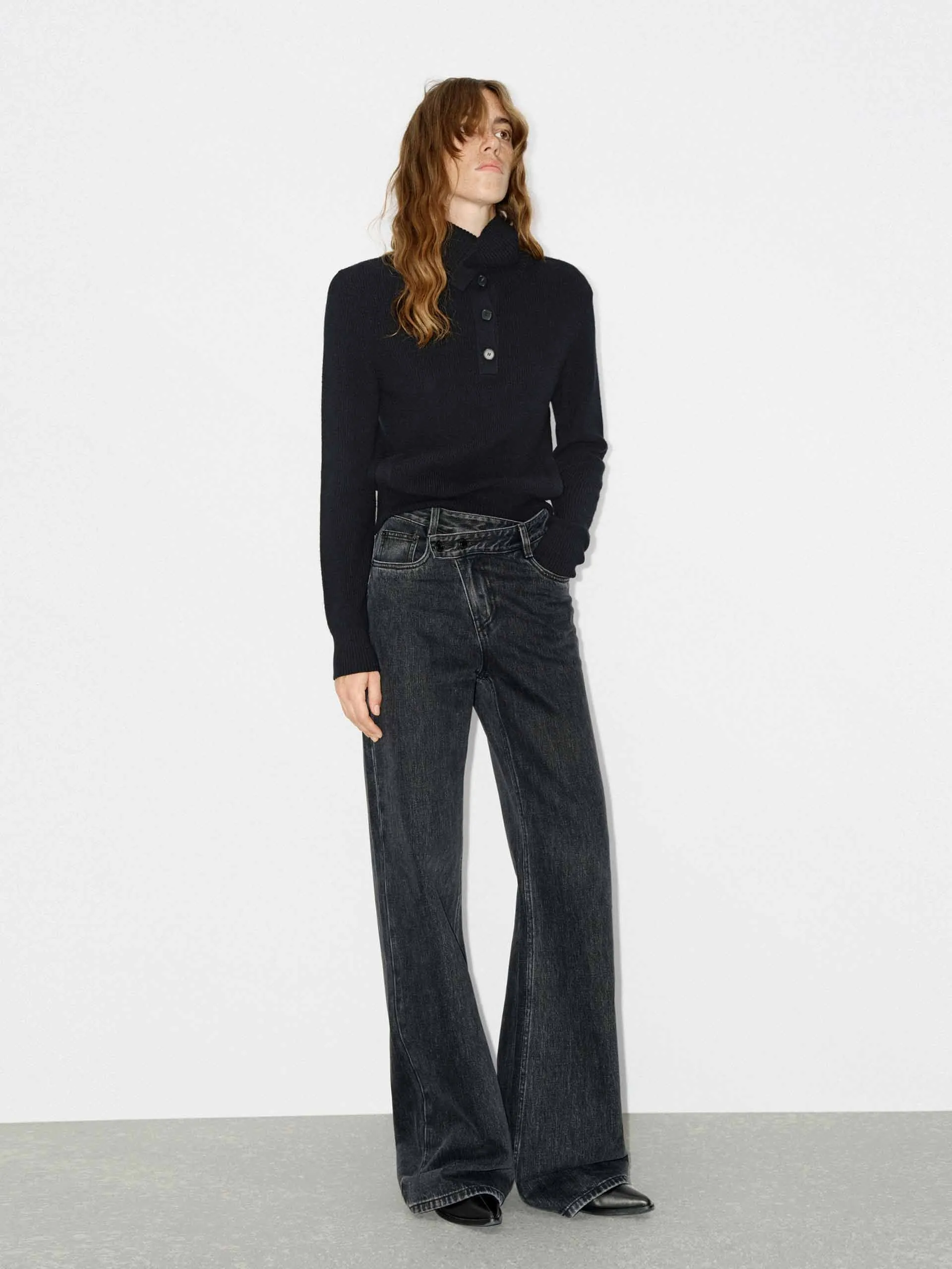 Half Button Wool Knit Top