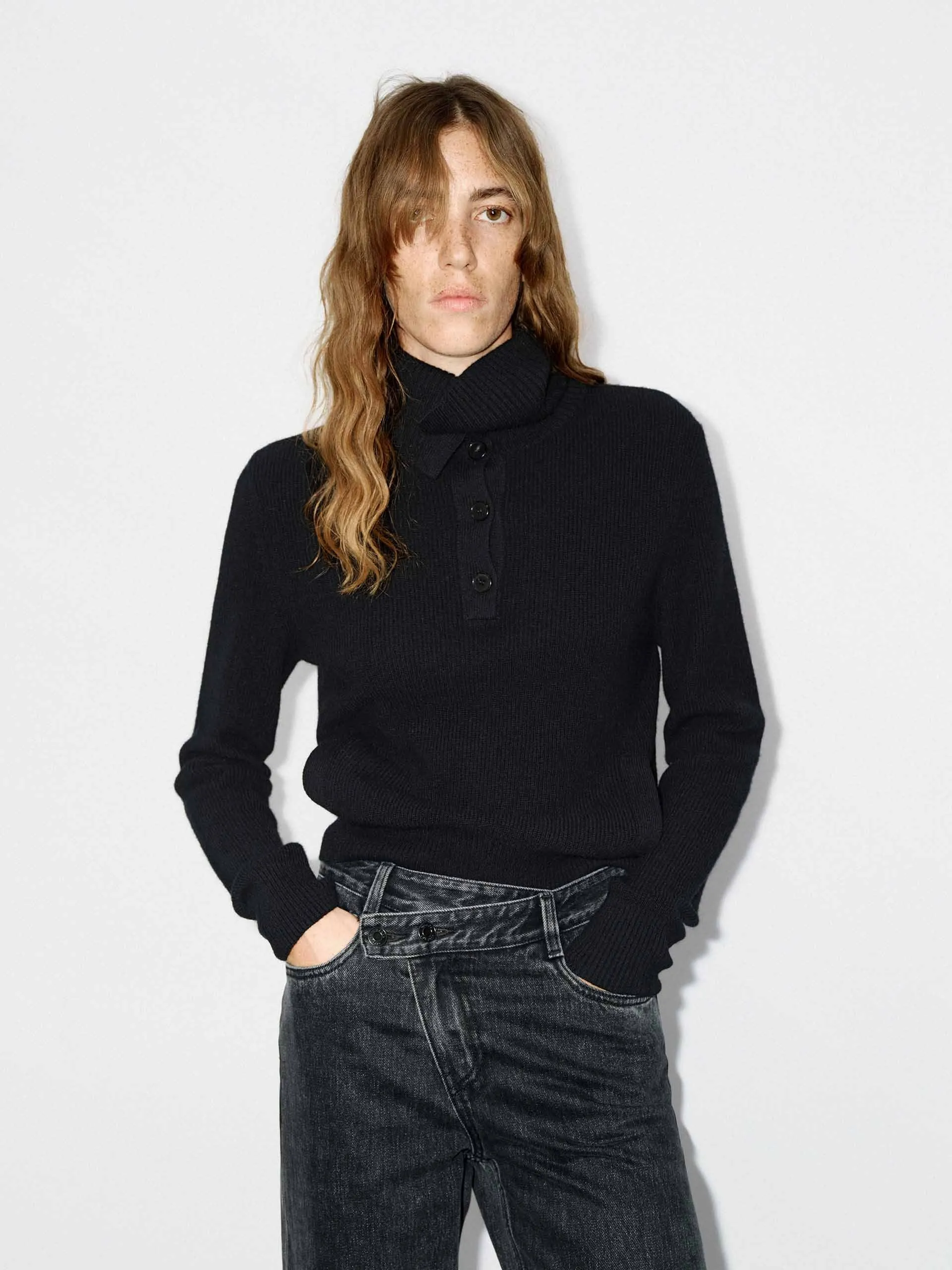 Half Button Wool Knit Top