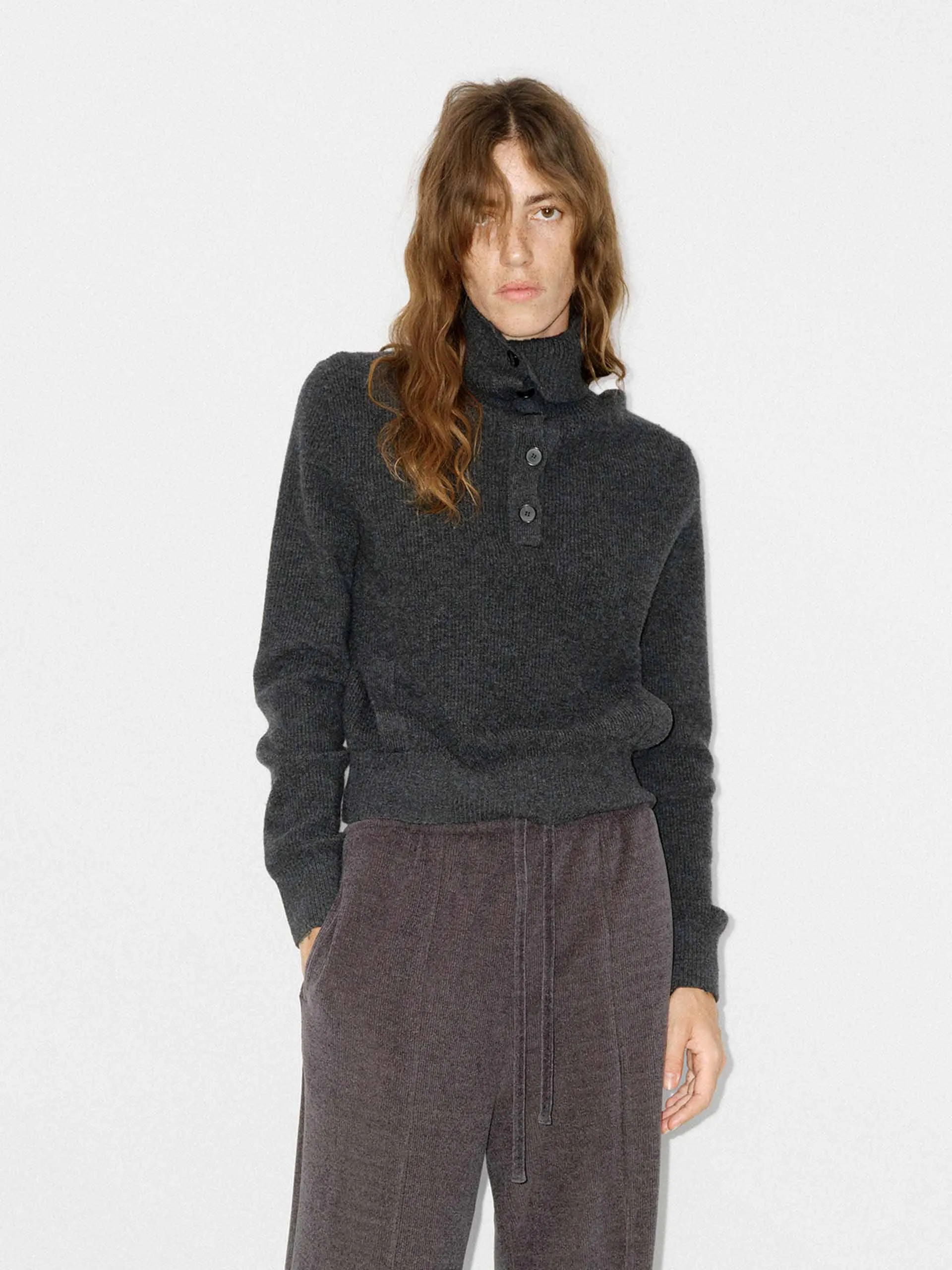 Half Button Wool Knit Top