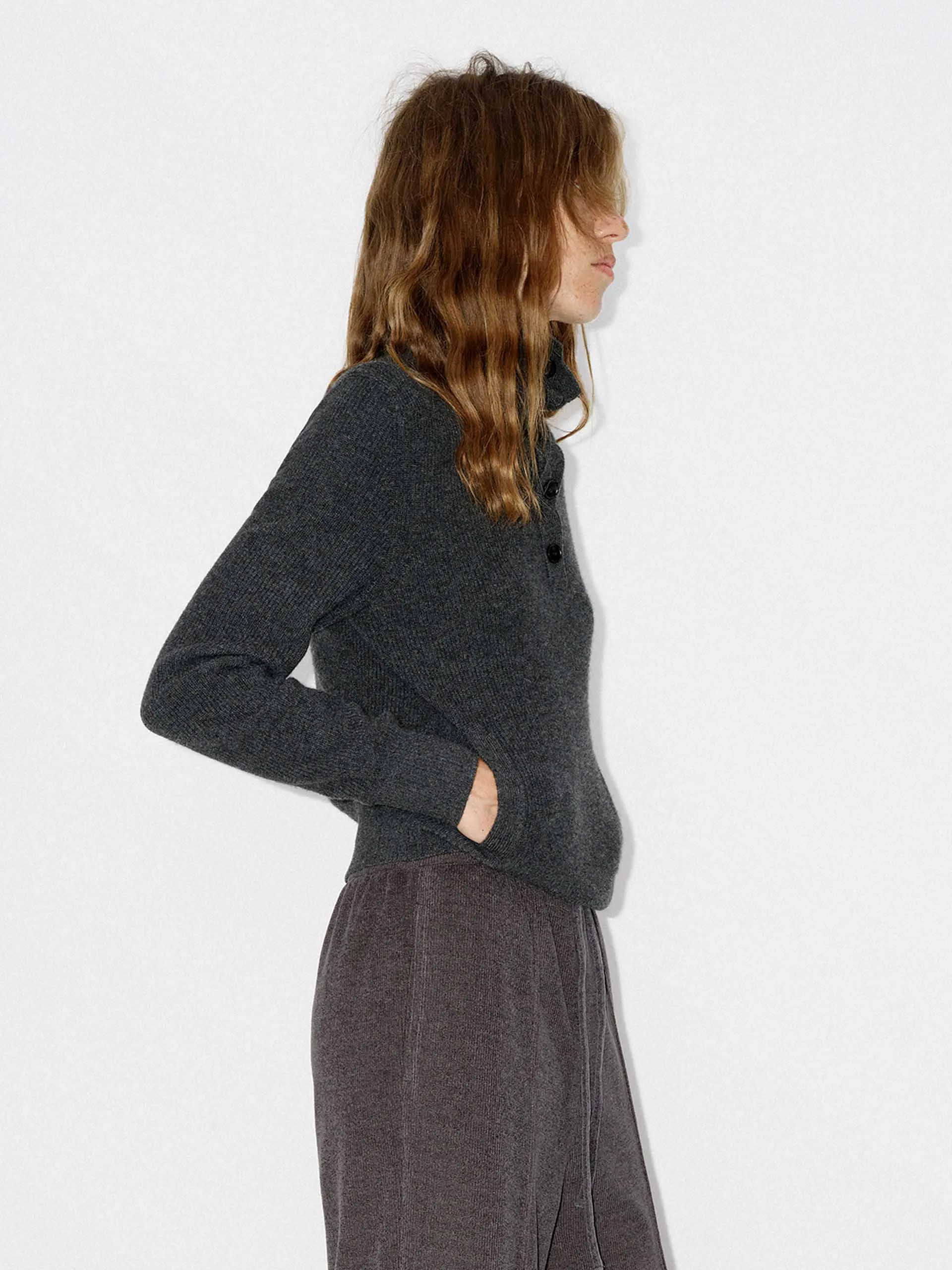Half Button Wool Knit Top