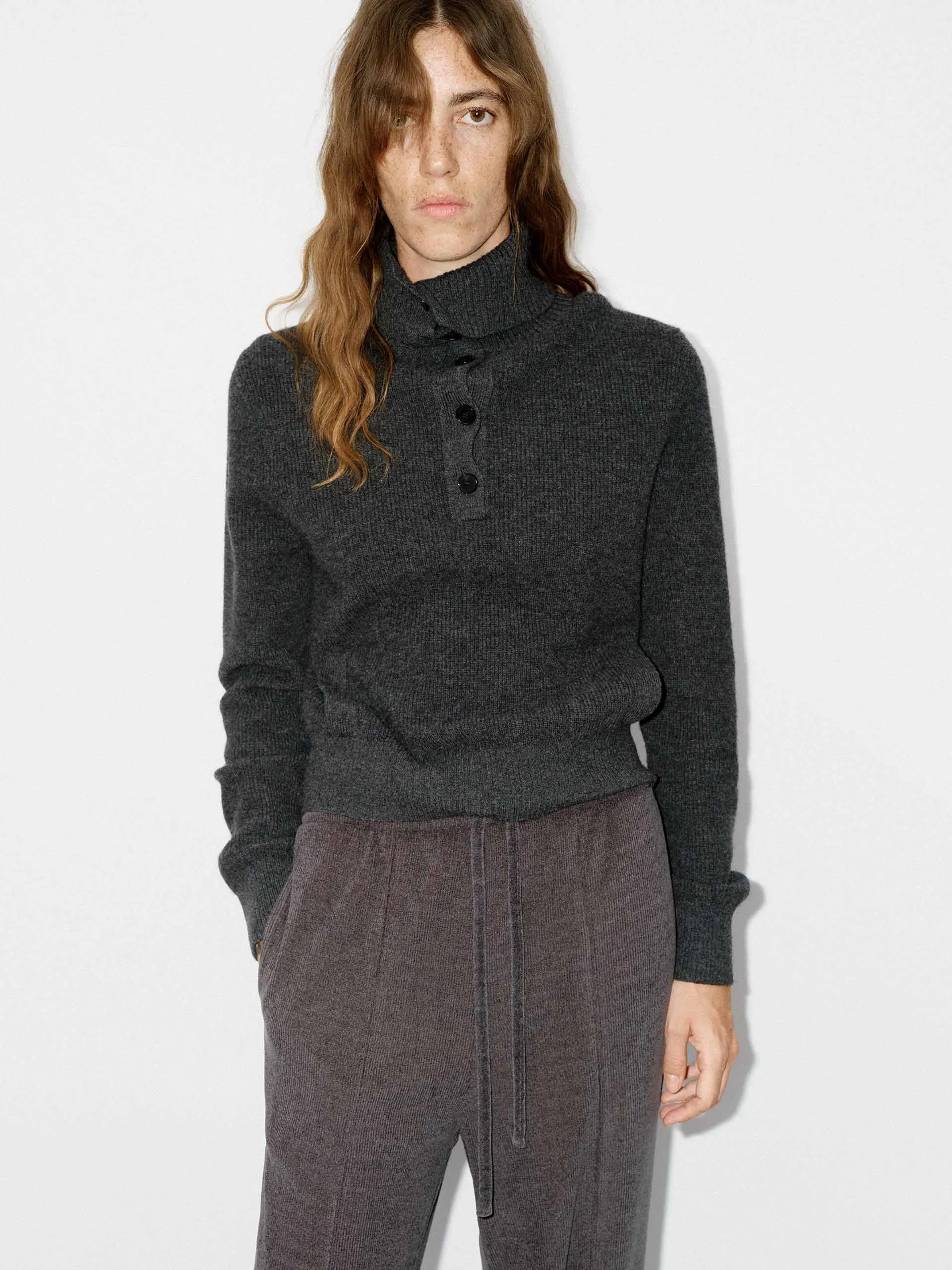 Half Button Wool Knit Top