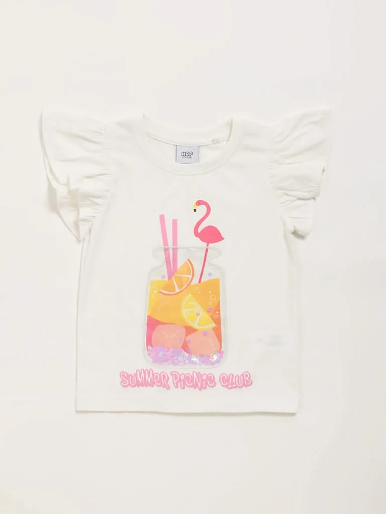 HOP Kids White Printed Top