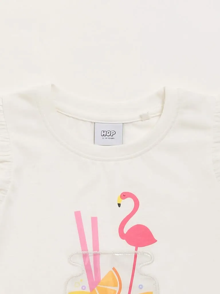 HOP Kids White Printed Top