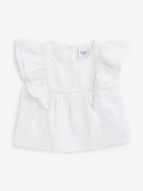 HOP Kids White Schiffli Detailed Top