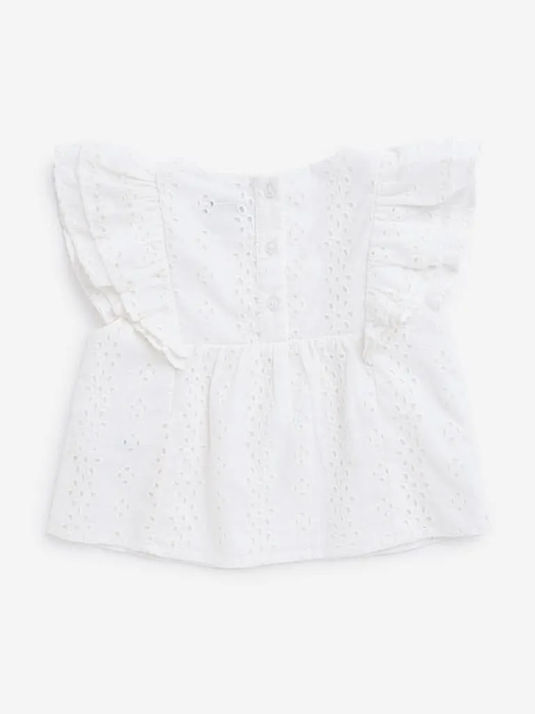 HOP Kids White Schiffli Detailed Top