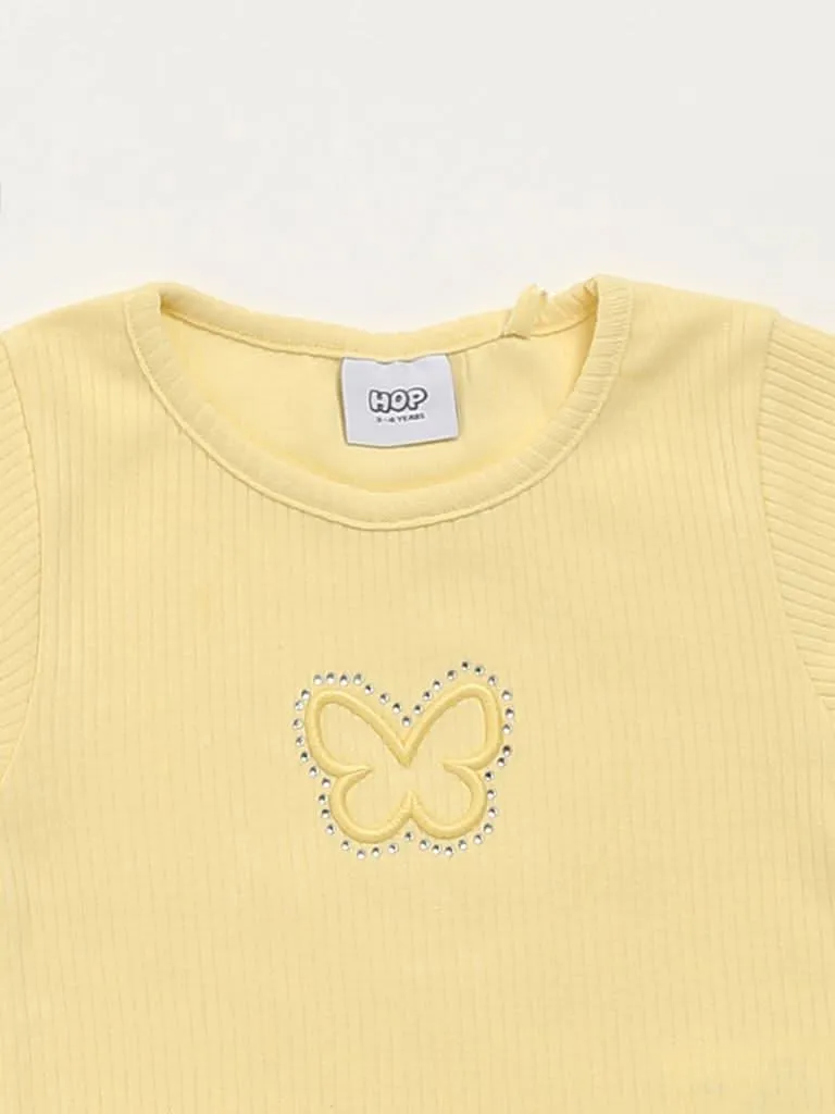HOP Kids Yellow Self-Striped Top