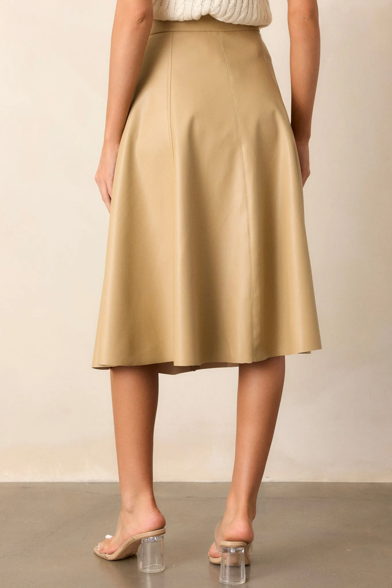 In My Memories Beige Faux Leather Midi Skirt