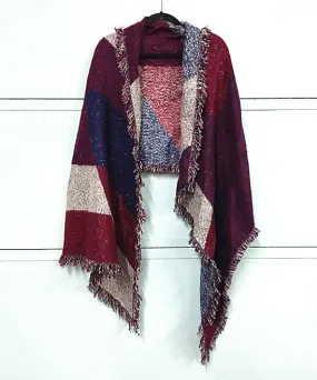 JC081237 Color Block Fringe Blanket Scarf