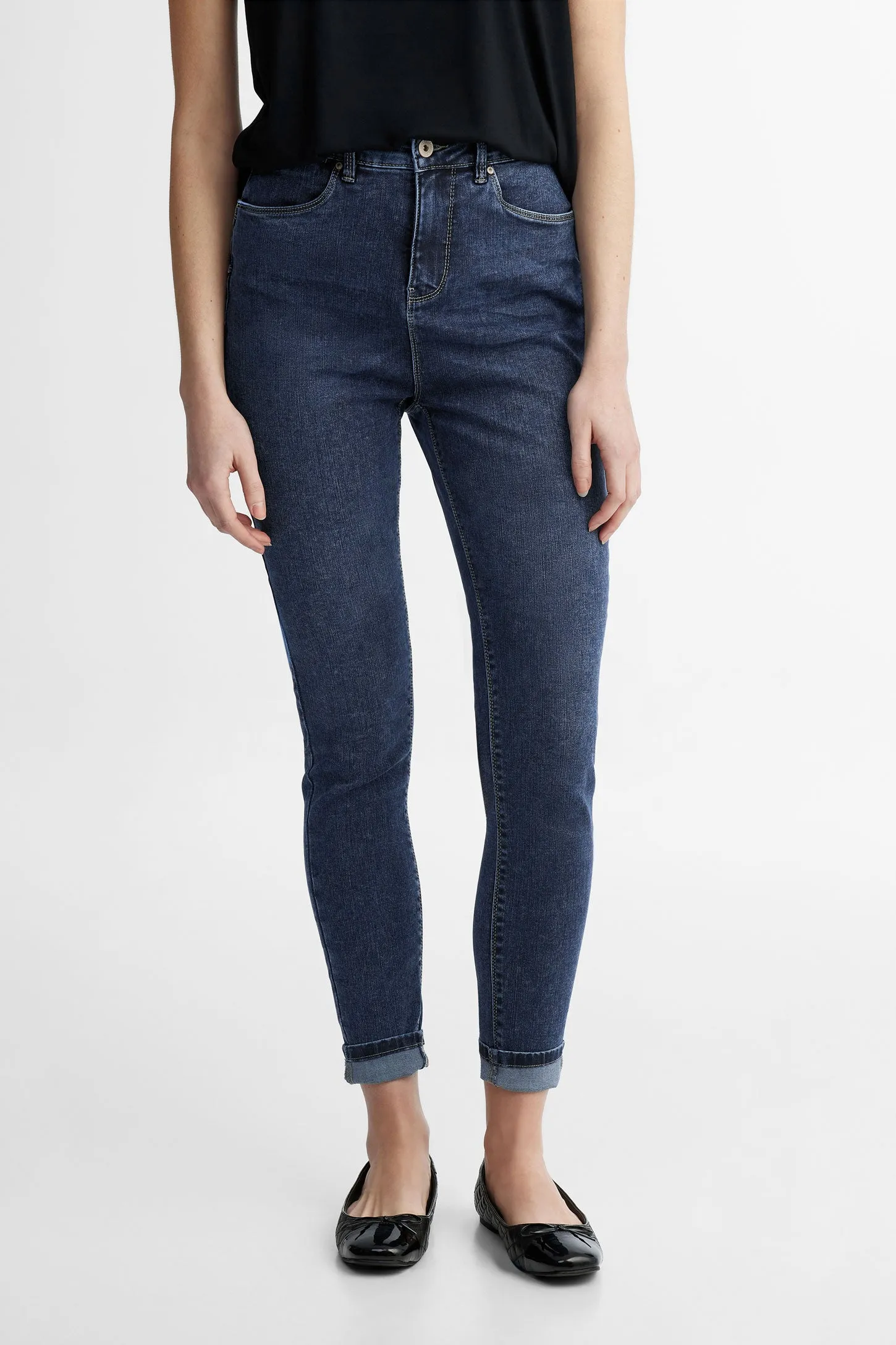 Jeans taille haute coupe ajustée en Lyocell - Femme