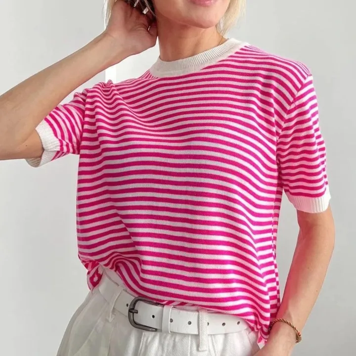Kara Candy Color Breton Stipe Knit Tops