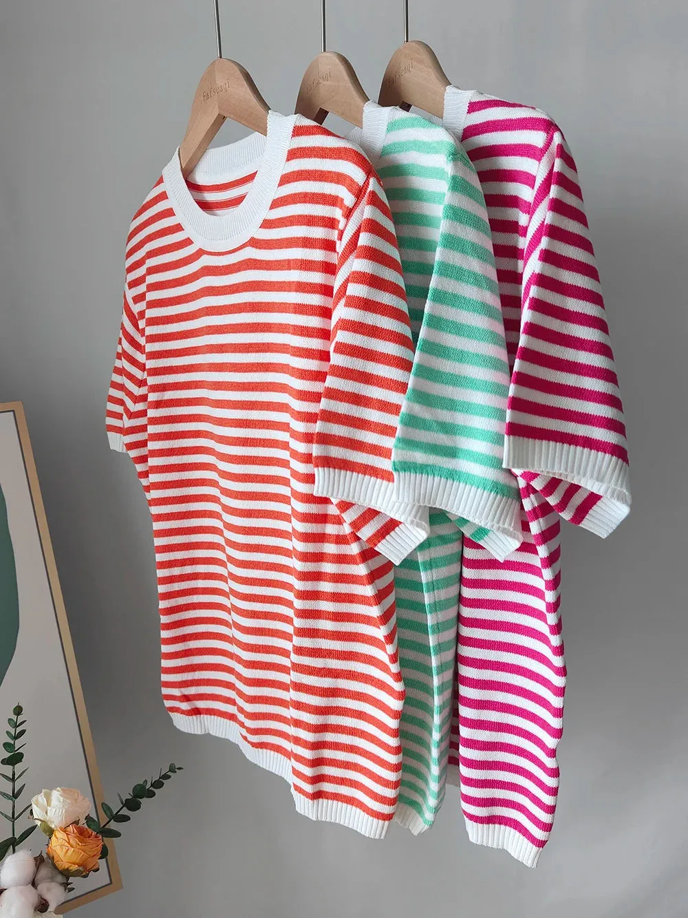 Kara Candy Color Breton Stipe Knit Tops
