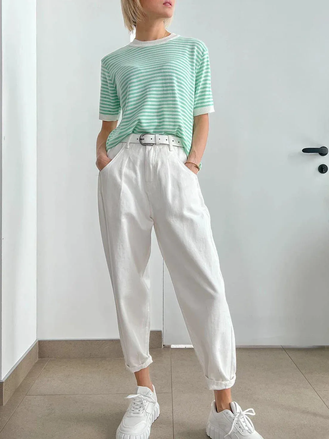 Kara Candy Color Breton Stipe Knit Tops