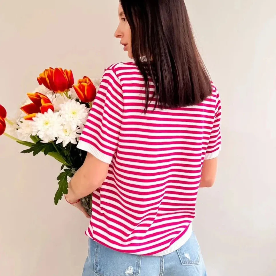 Kara Candy Color Breton Stipe Knit Tops