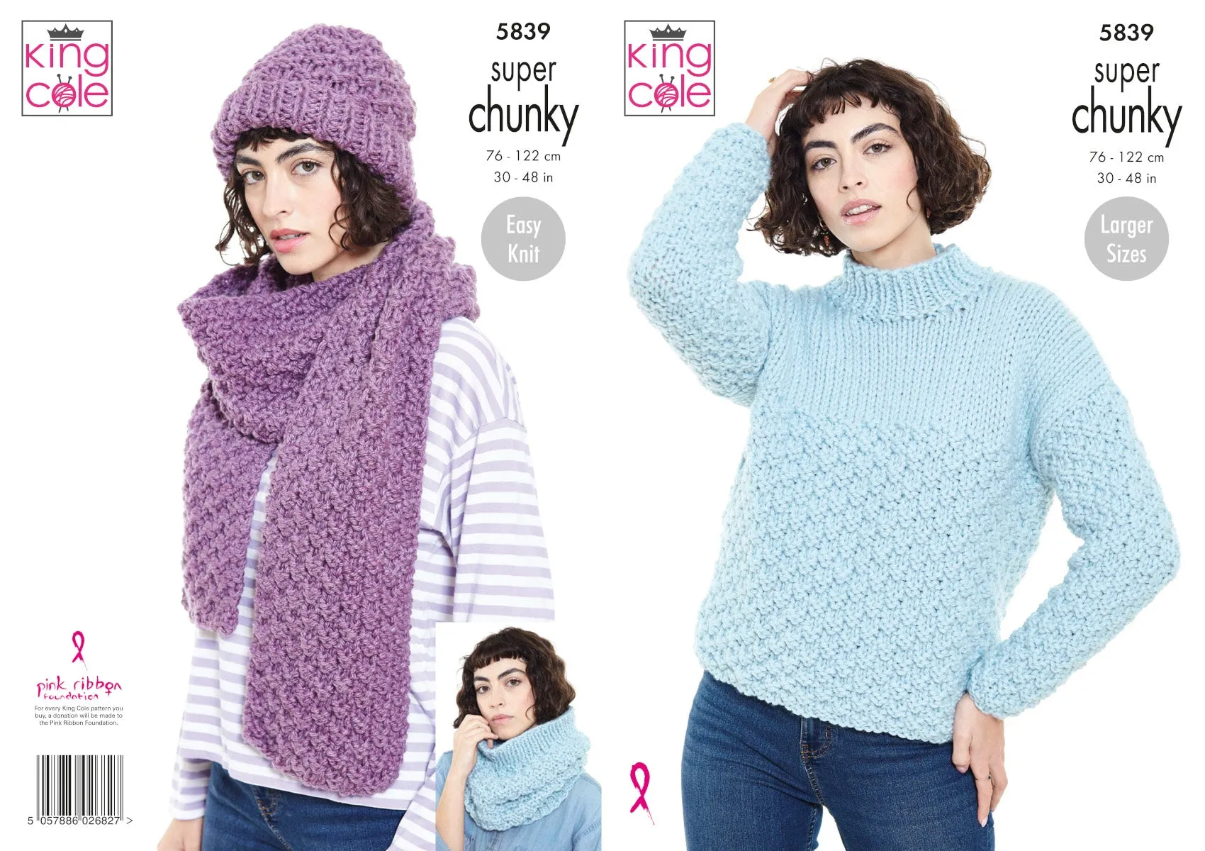 King Cole Super Chunky Knitting Pattern - Ladies Sweater & Accessories (5839)