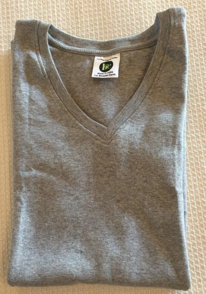 Ladies Short Sleeve Vee - Grey Melange