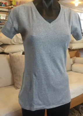 Ladies Short Sleeve Vee - Grey Melange