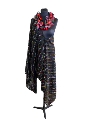 Laser Cut Shawl With Hand Painted Summer Multicolour With Black Speckles