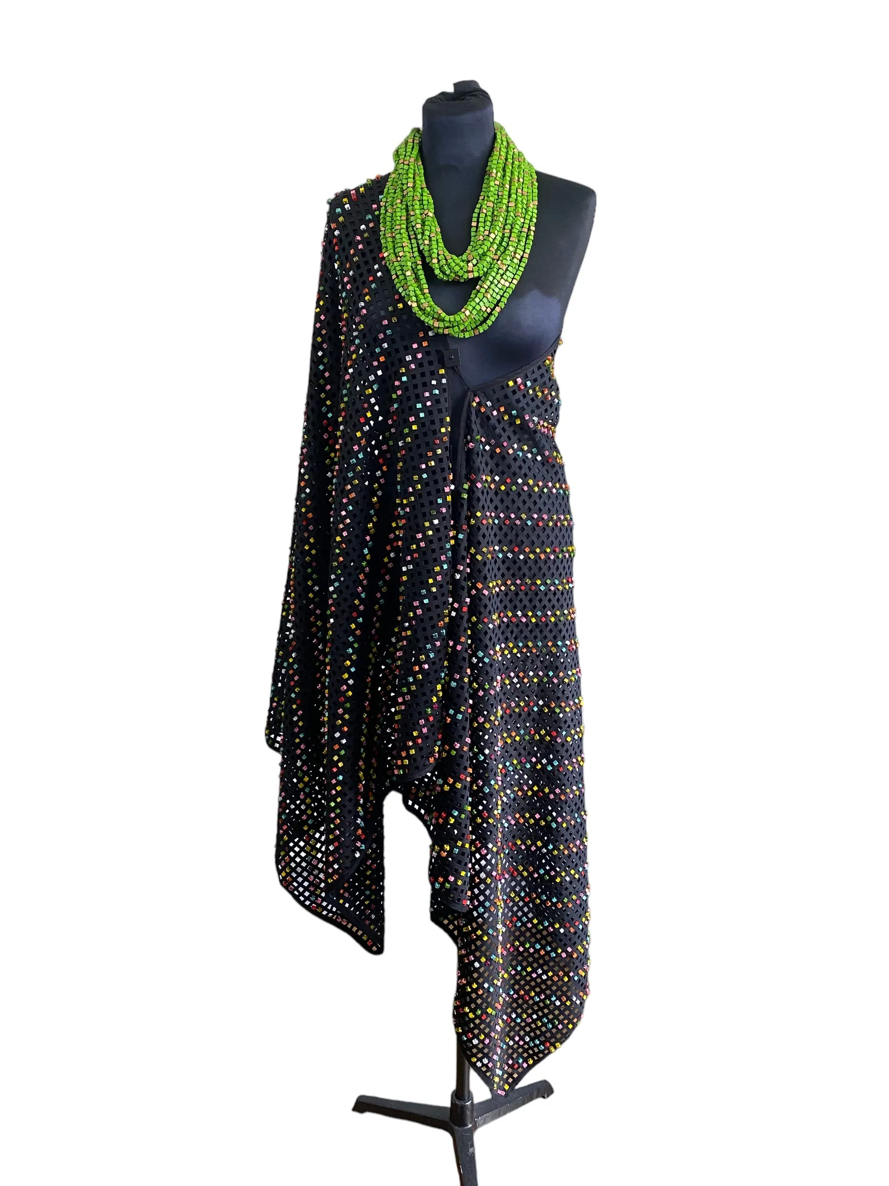 Laser Cut Shawl With Hand Painted Summer Multicolour With Black Speckles