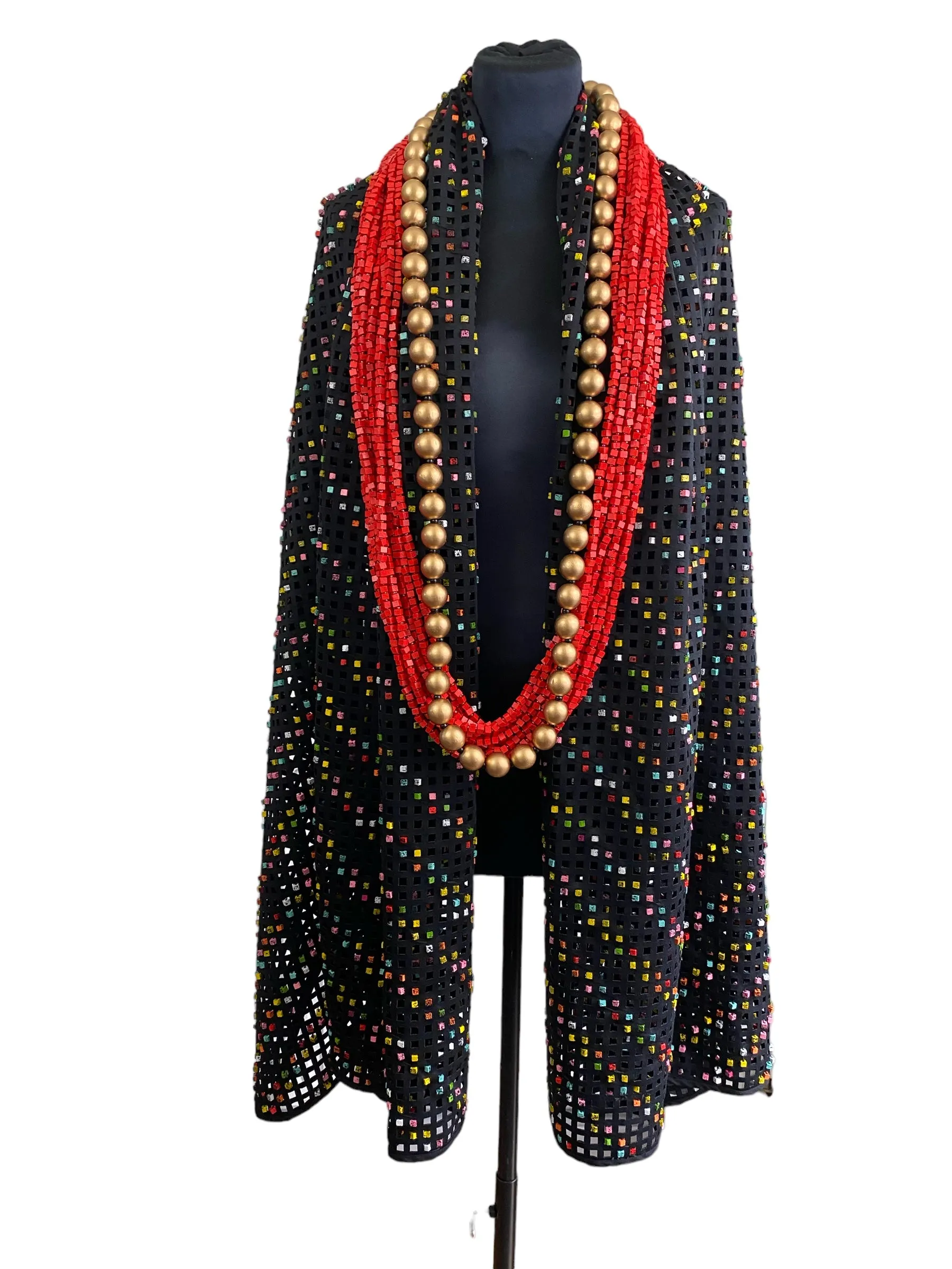 Laser Cut Shawl With Hand Painted Summer Multicolour With Black Speckles