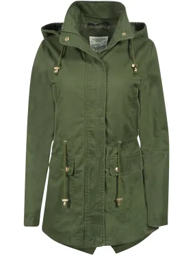 Latitude Cotton Twill Parka Jacket In Khaki - Tokyo Laundry