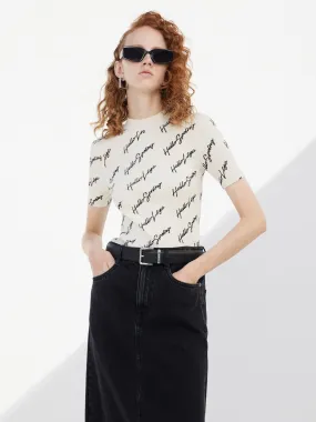 Letter Print Ribbed Knit Top