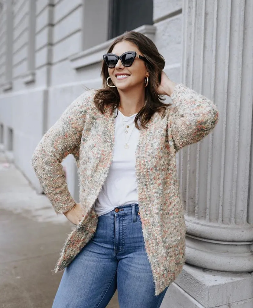 Lush Fuzzy Confetti Knit Open Cardigan- Size M