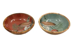Mango Wood & Enamel Wild Mushroom Bowl - Various Colours