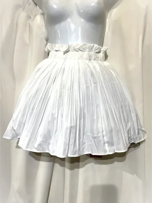 【MARBLE】マーブル　プリーツシフォンミニキュロットスカート：白