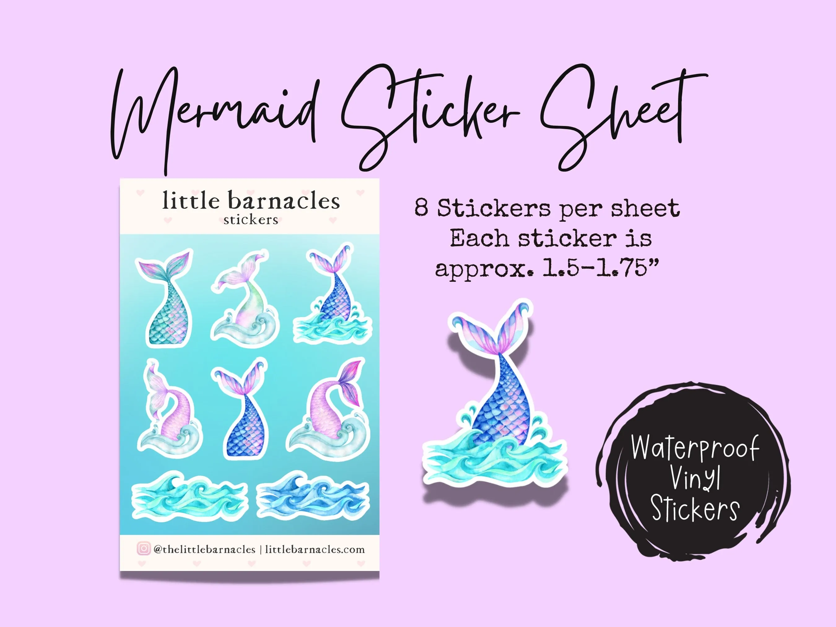 Mini Mermaid Sticker Sheet Cute Whimsical Small Sticker