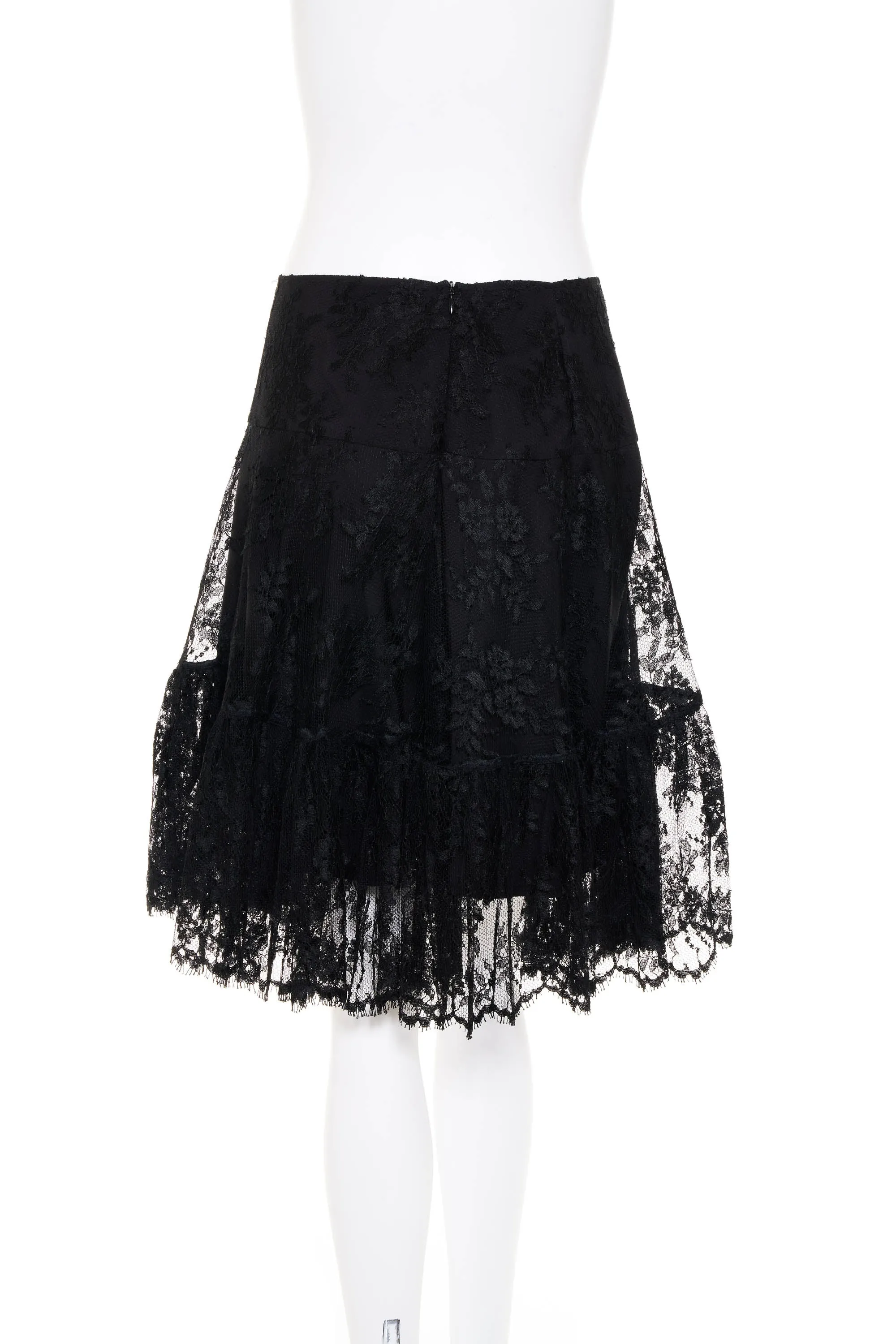 Morgane Lefey Black Lace Midi Skirt Size M