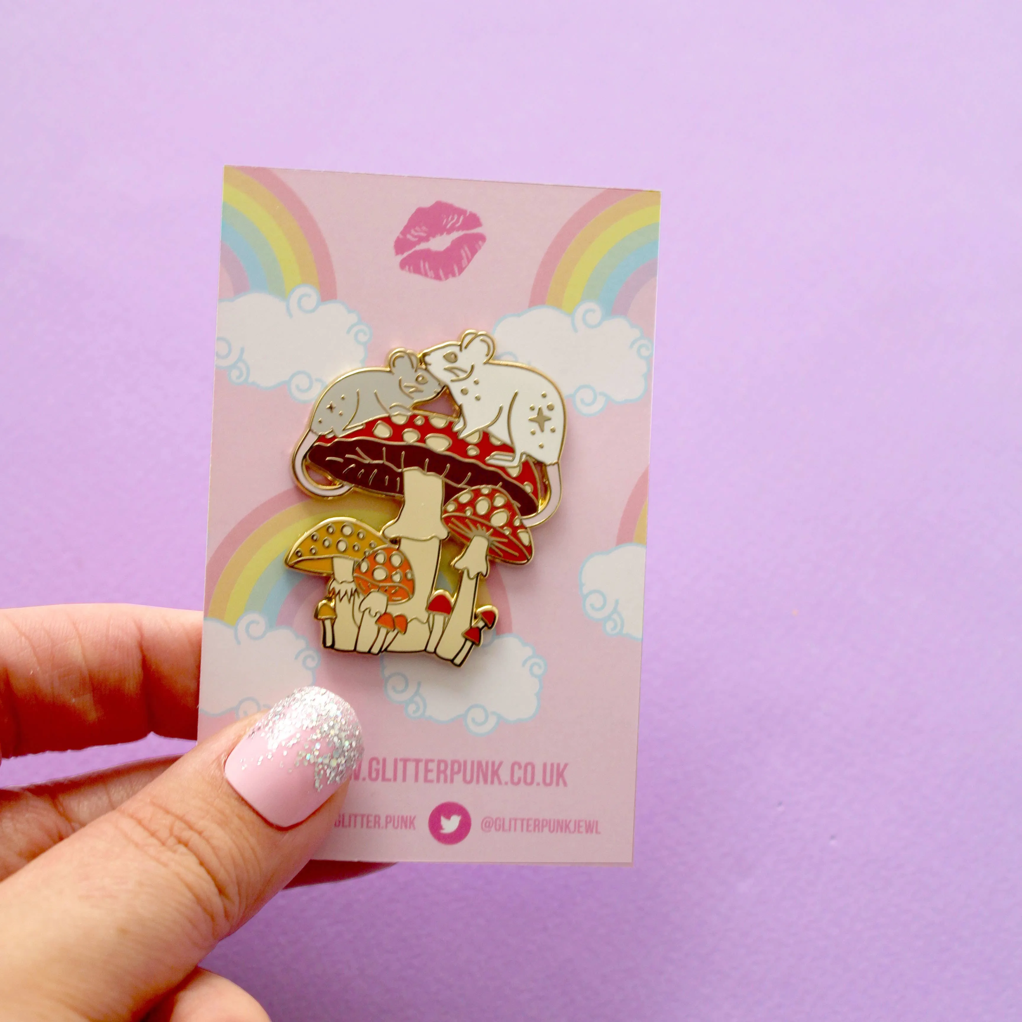 Mushroom Mice Enamel Pin