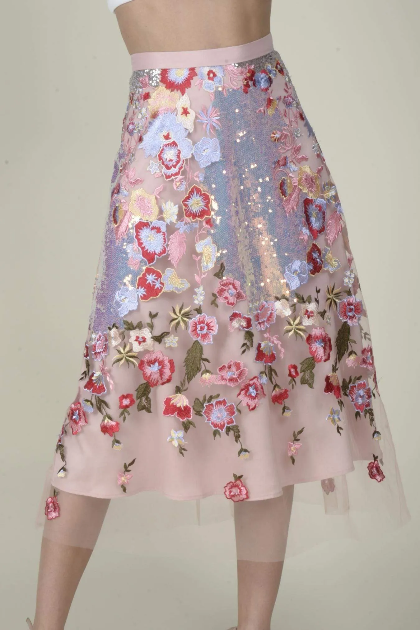 Nicola Sequins Midi Skirt - Crepe Soufflé
