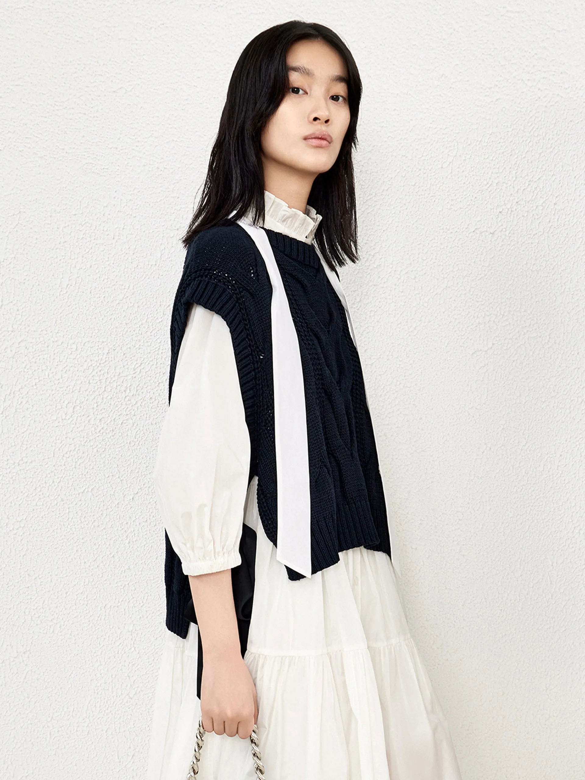 Openwork Tied Sleeveless Knit Top