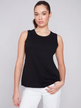 Organic Cotton Slub Sleeveless Knit Top - Black