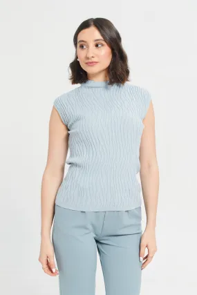 Pale Blue Textured  Knit Top