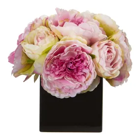 Peony Silk Arrangement in Black Vase