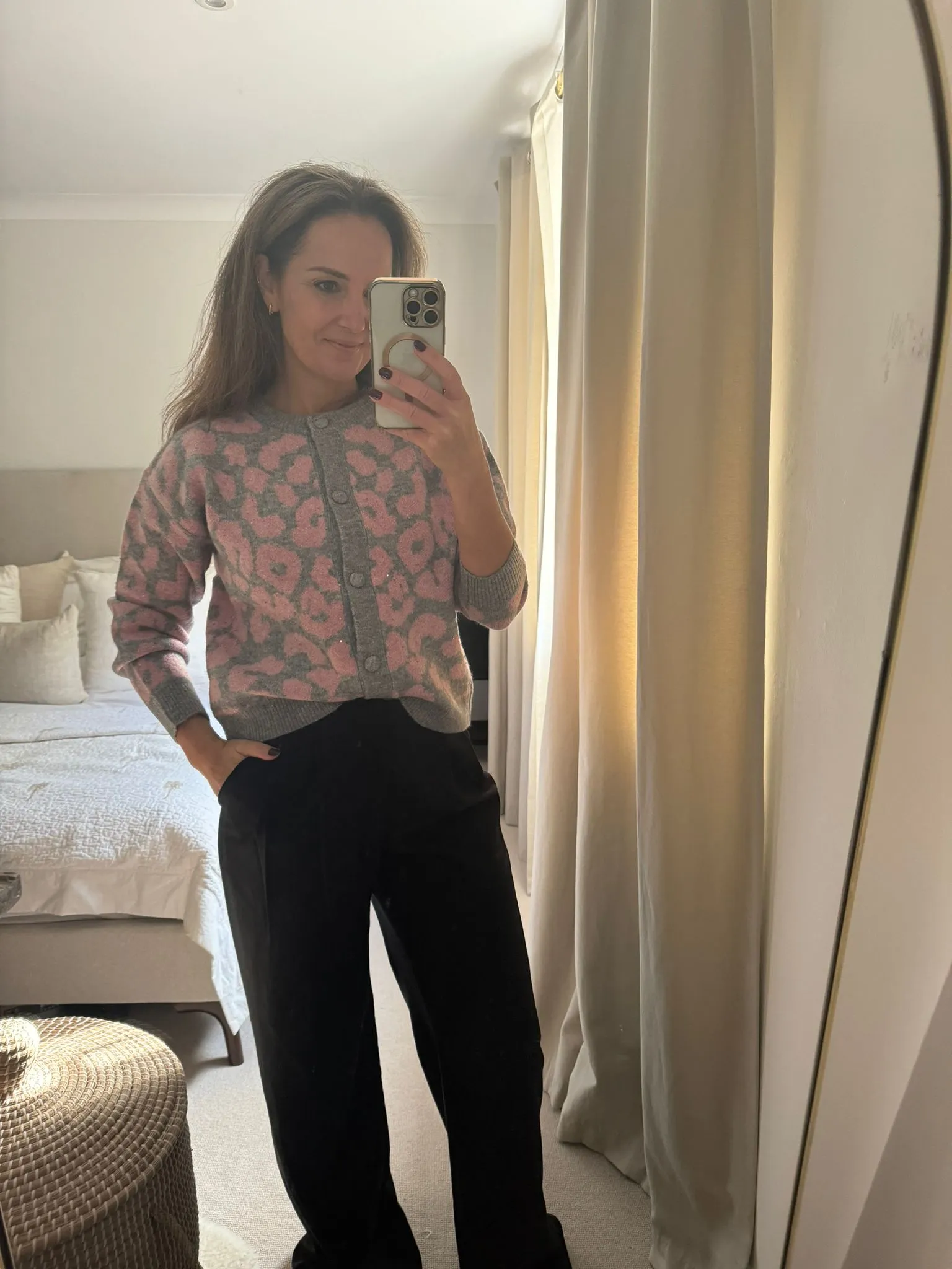 Pink and Grey Leopard Print Sparkle Cardigan