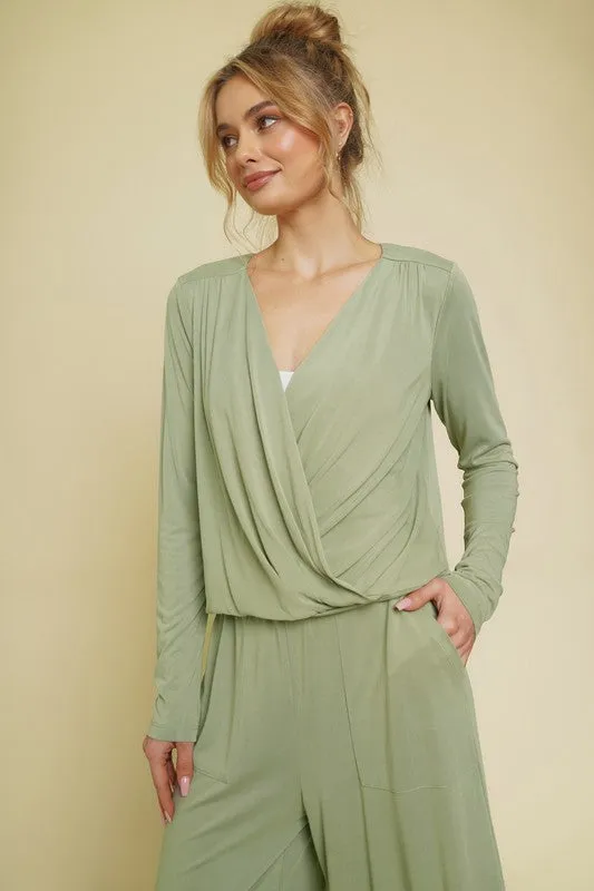 Plunging Neck Top - Sage
