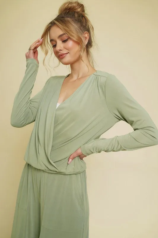 Plunging Neck Top - Sage